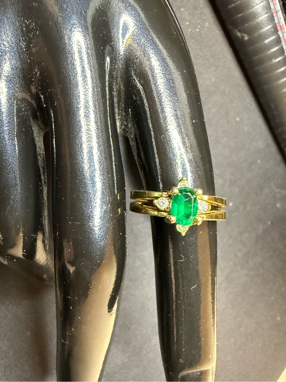 Vintage Gold Plated Flip Ring Reversible Size 8 Emerald & CZ